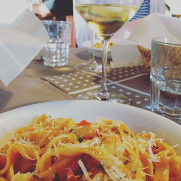 pasta and wine