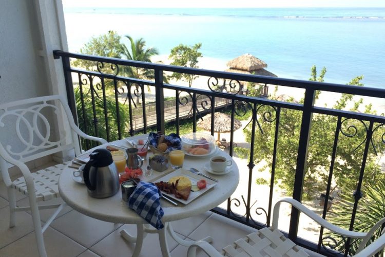 breakfast on the balcony at Sandals