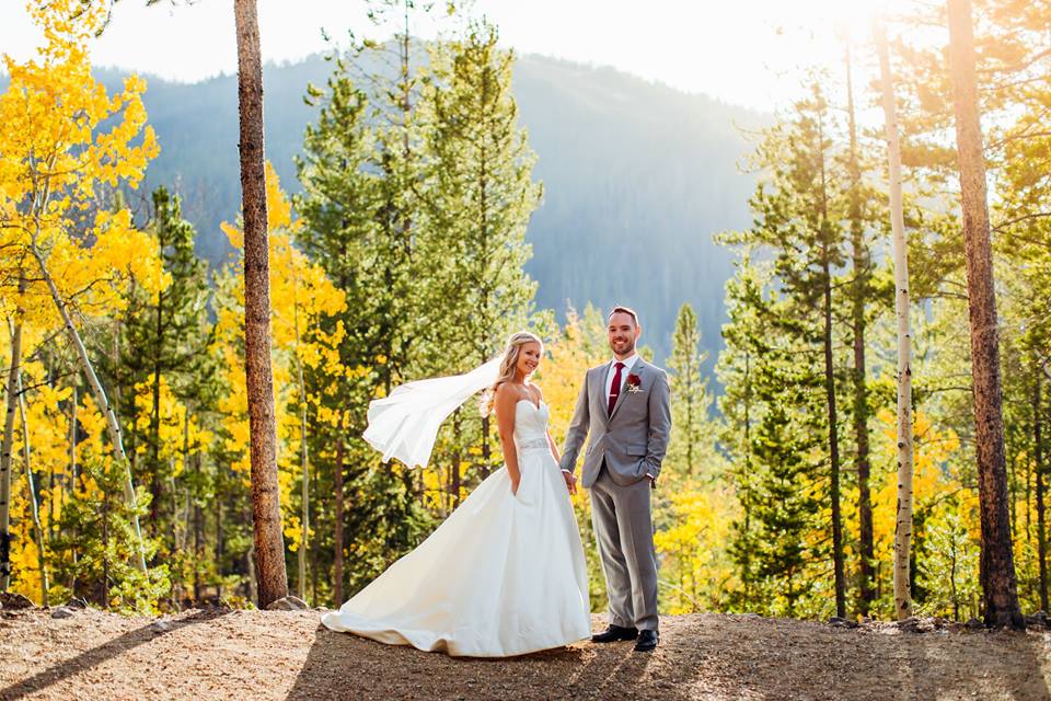 Bride and groom in forest