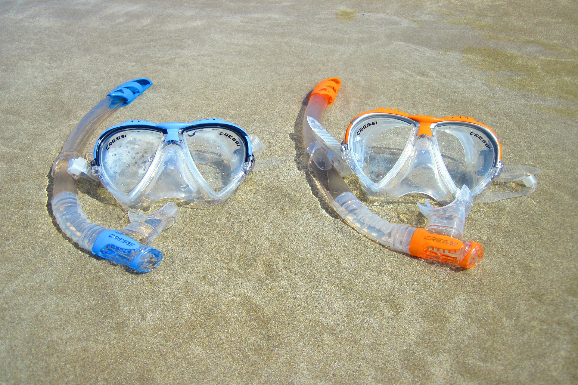 Snorkel masks on the beach