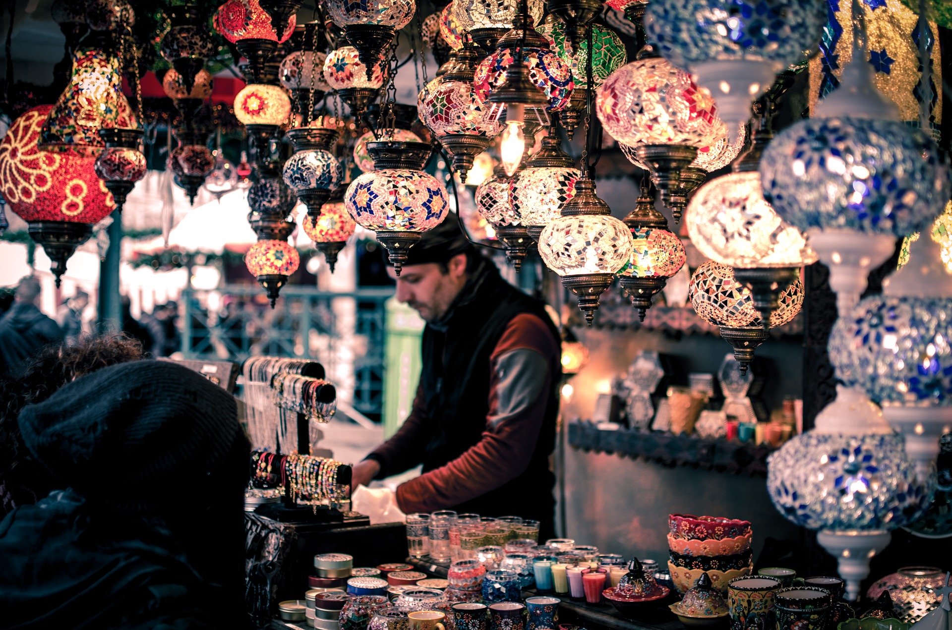 Bazaar stand with lamps