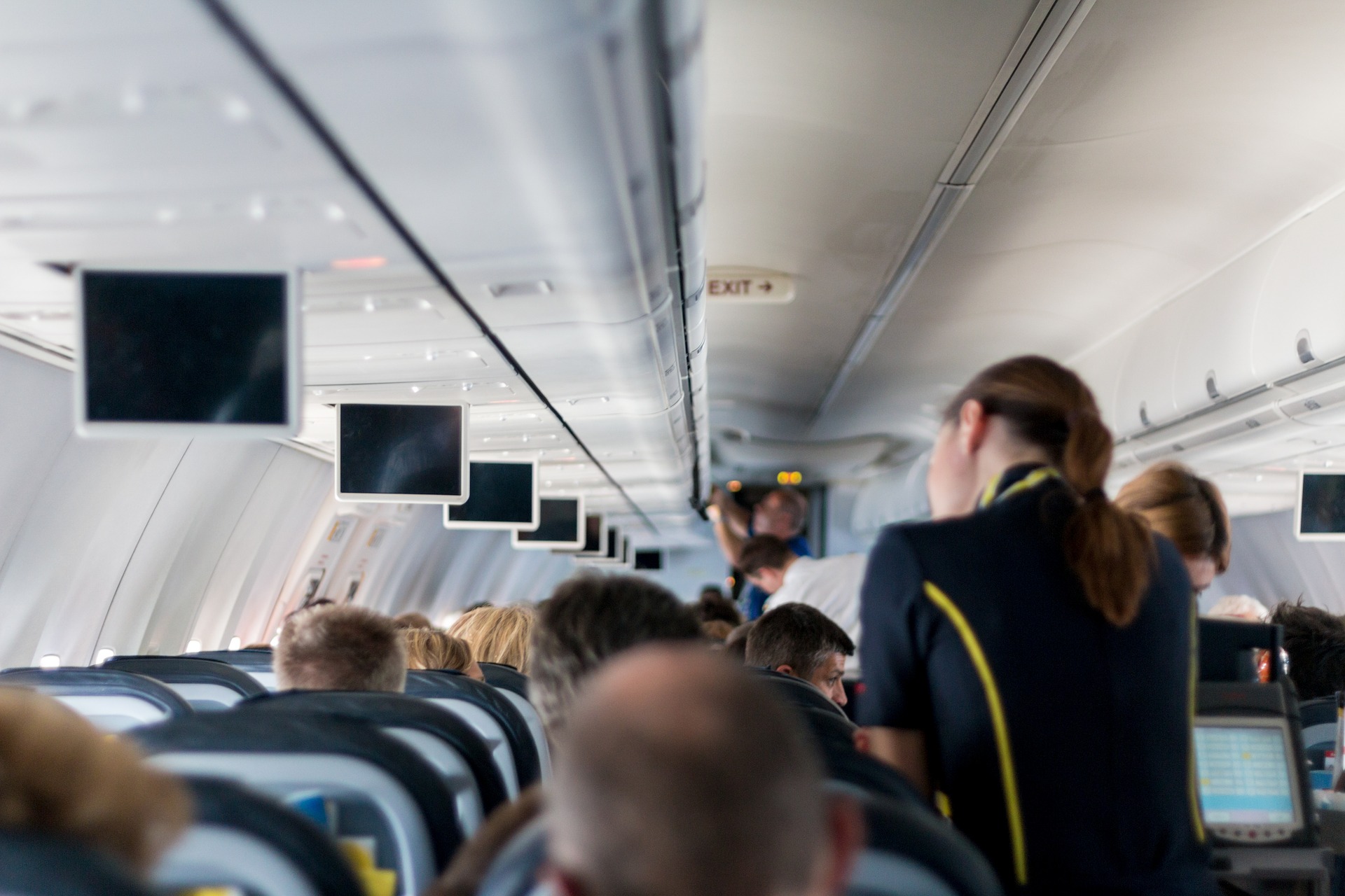 Flight attendant on plane