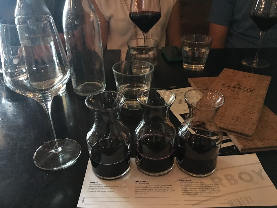 Wine flight at Carboy Winery