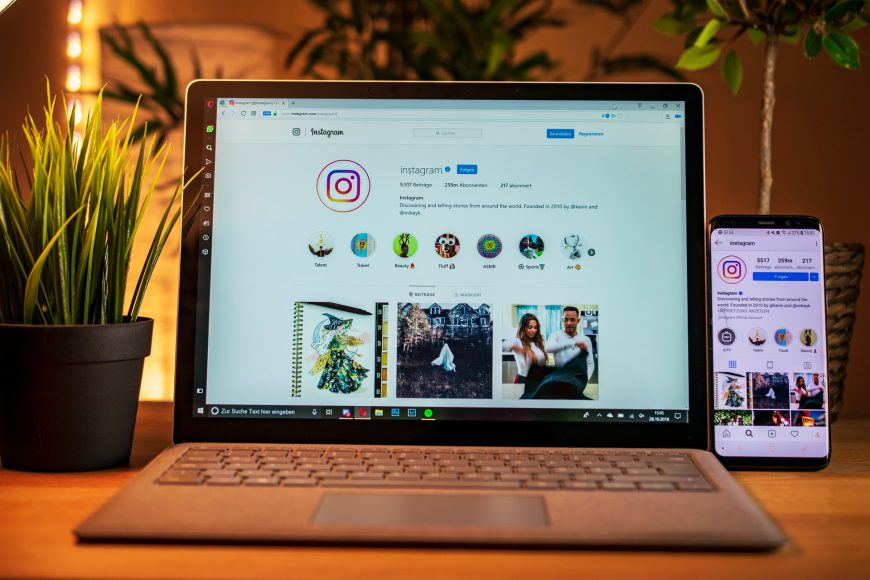 Laptop and phone on Instagram