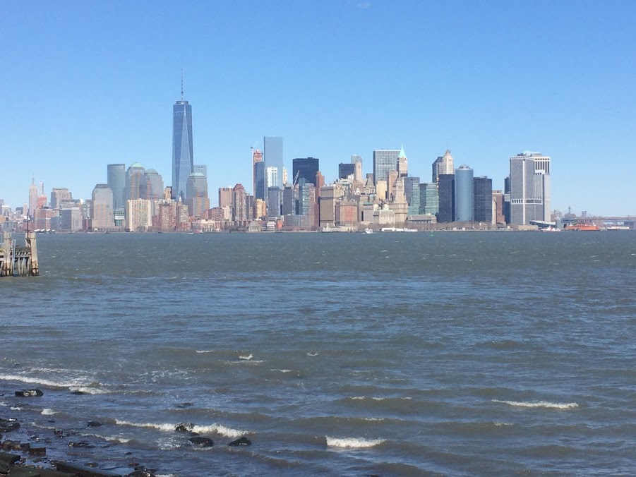 view of New York City from Liberty Island