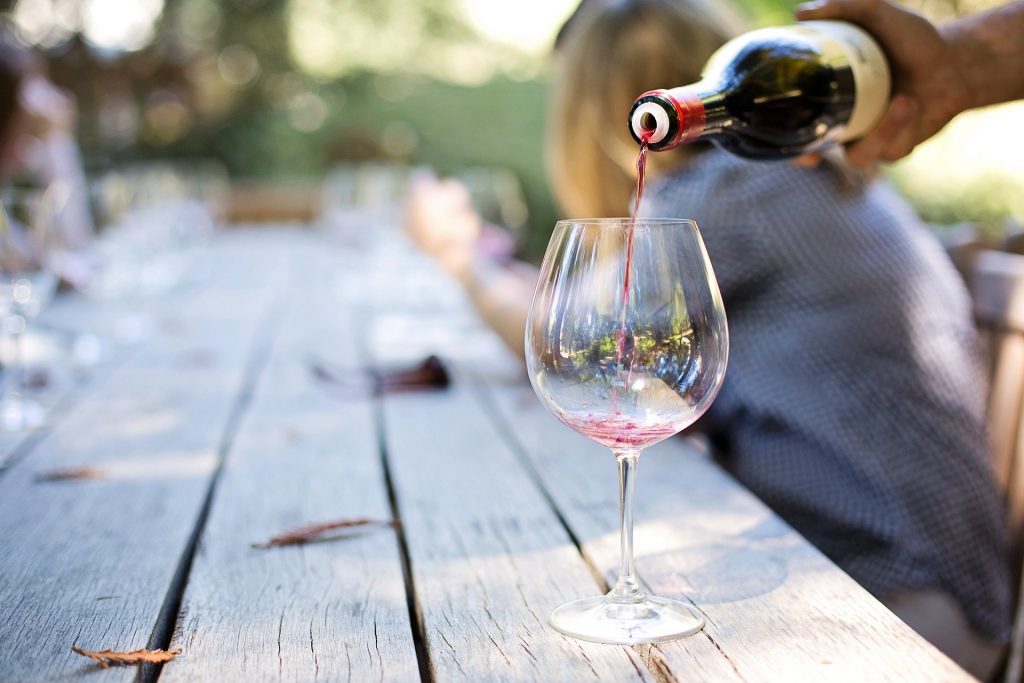 Wine poured into a glass