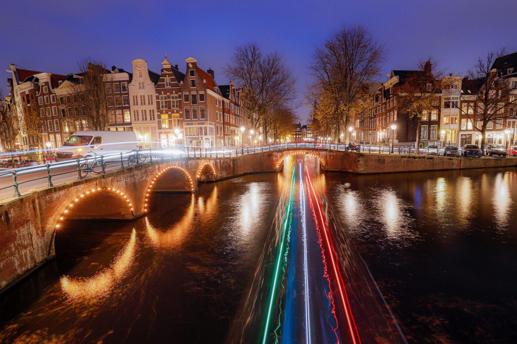 Amsterdam canals at night